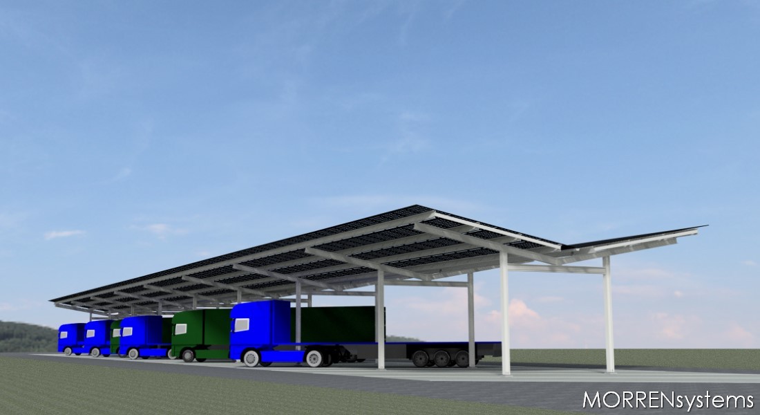 Solar parking carport constructie trucks